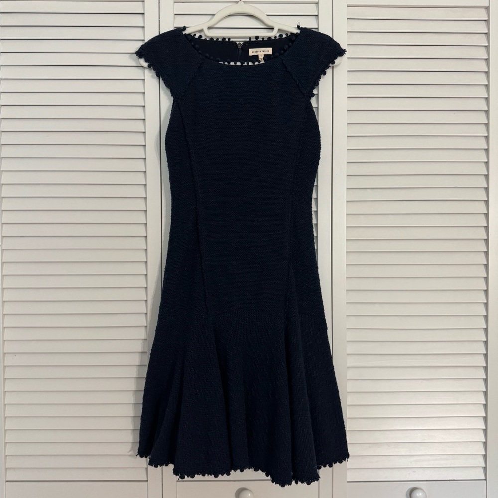 Rebecca Taylor Navy Blue Cap Sleeve Dress Drop Waist Classic Classy Sz 2